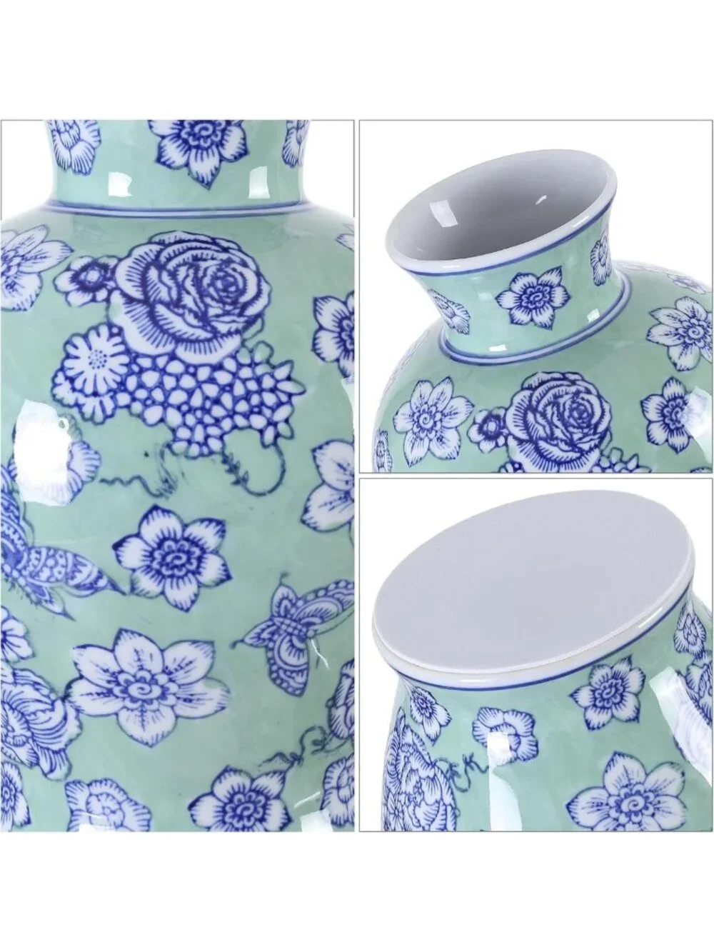 Large Vintage Floral Ceramic Vase - Rustic Chinoiserie Home Décor, Centerpiece